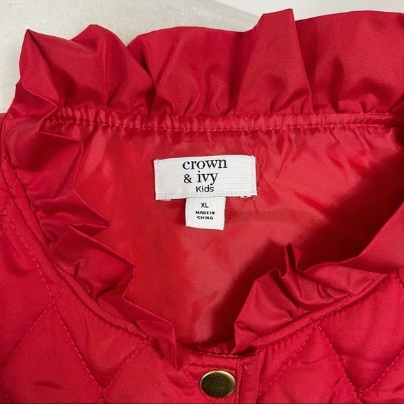 CROWN & IVY Red Ruffle Collar Gold Snap Buttons Puffer Vest - KIDS XL - Picture 4 of 8